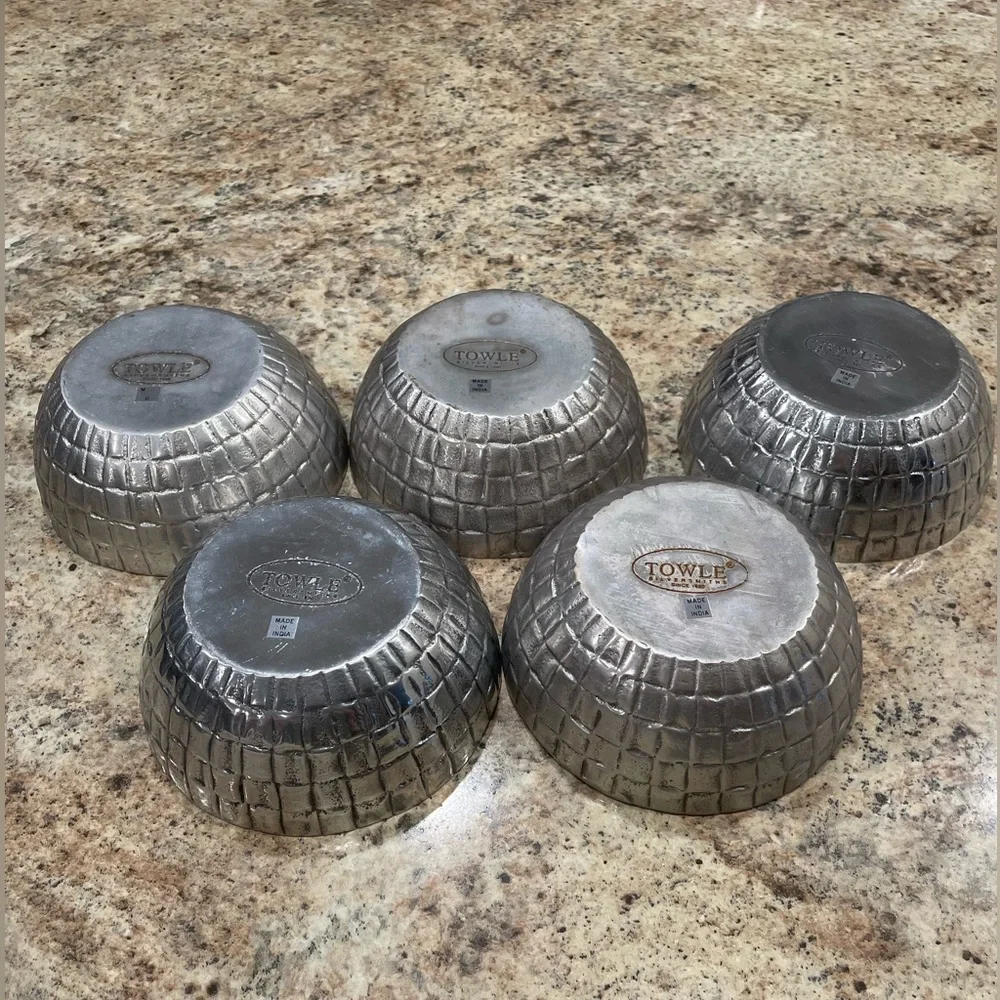 Set of 5 Towle Silversmith Candy/Nut Bowls Hammered Silver-plated Basket Weave